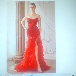 NWT Mermaid Gown With Tiered Ruffle Skirt by Andrea & Leo, Size 14
